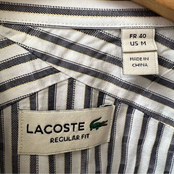 Lacoste grey striped button down reg fit.   Size M - Picture 5 of 7